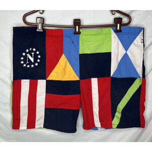 Nautica Colorblock Swim Trunks Flags Logo Stars Mens Size Medium 1990s